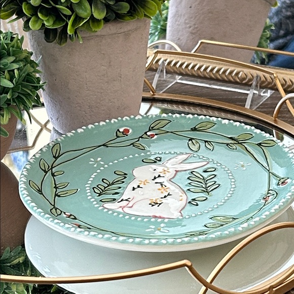 NEW! Vintage Inspired Shabby Chic Ceramic Floral Bunny Serving Plate - Picture 4 of 8